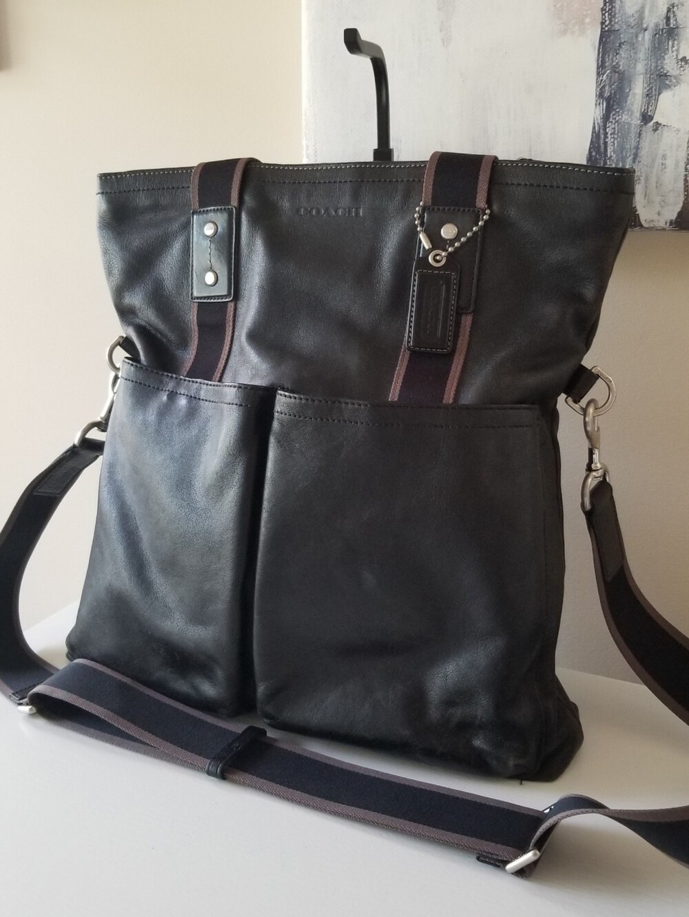 Coach Heritage Web Leather Foldover Tote Unisex - Picture 2 of 16
